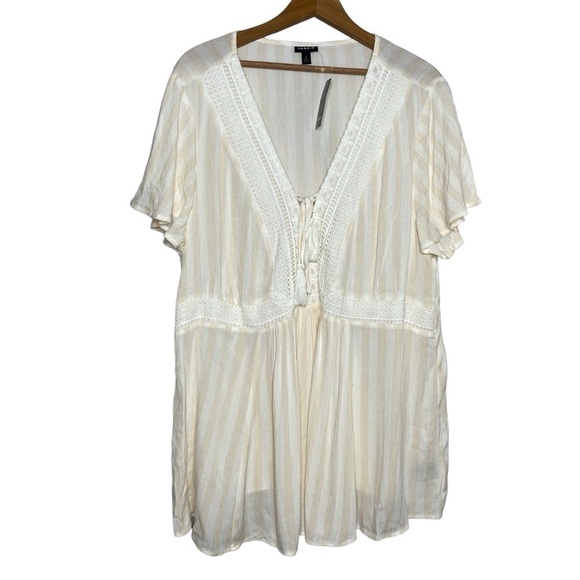 Torrid Cream Striped Lace-Up Peasant Blouse - Size 2X (NWT) - Picture 1 of 5